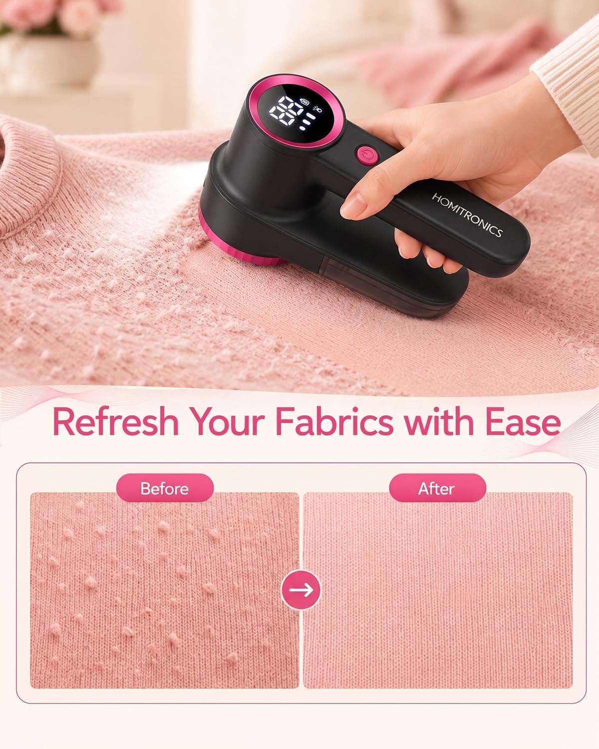 Rechargeable Fabric Shaver, Lint Shaver Built-in LED Light, 3 Extra Blades