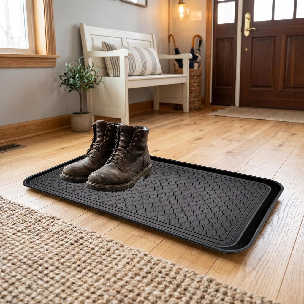 8 Pcs Multi Purpose Boot Tray Pet Feeding Mat Anti Slip Waterproof Protection Shoe Mat for Indoor Outdoor(Black, 30 x 15 x 1.2 inch)