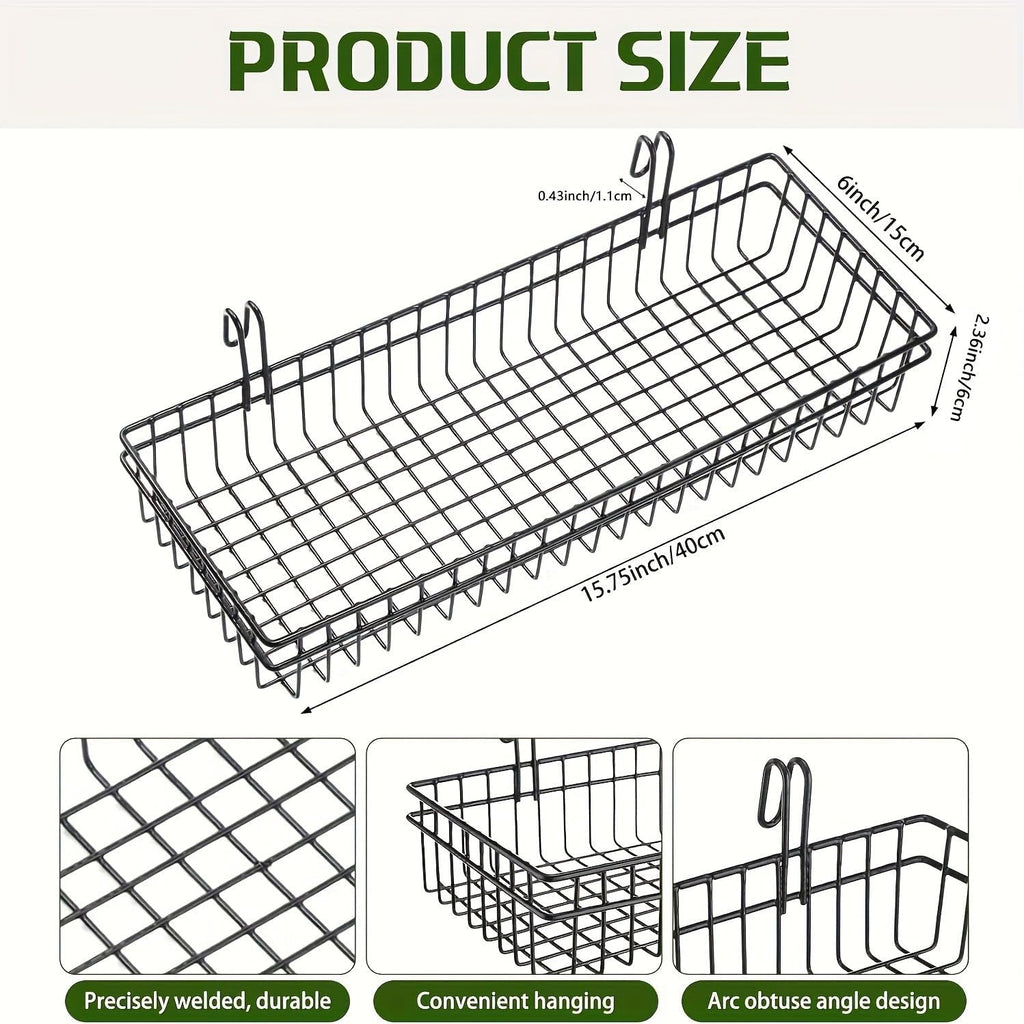 4 Pack Metal Grid Wall Baskets with Hooks, 15.75 x 6 x 2.36 Inch