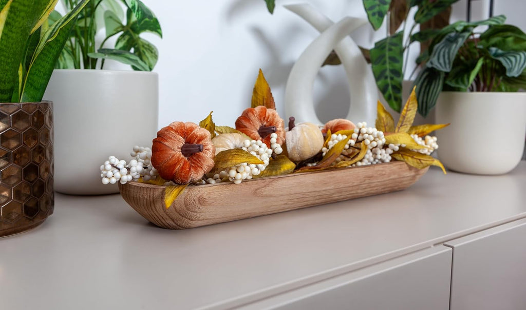 17.5” Handcrafted Wooden Dough Bowl – Artisan Paulownia Wood Centerpiece | Luxury Rustic Home Décor | Elegant Catchall Beautiful Gift