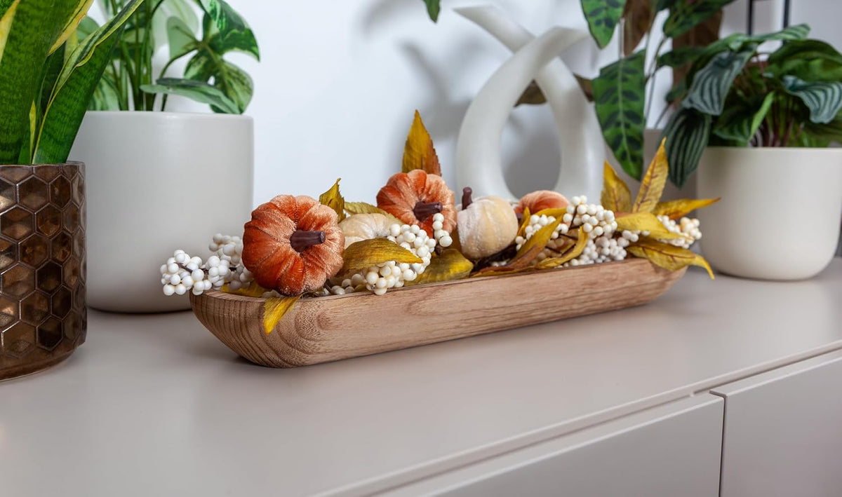 17.5” Handcrafted Wooden Dough Bowl – Artisan Paulownia Wood Centerpiece | Luxury Rustic Home Décor | Elegant Catchall Beautiful Gift