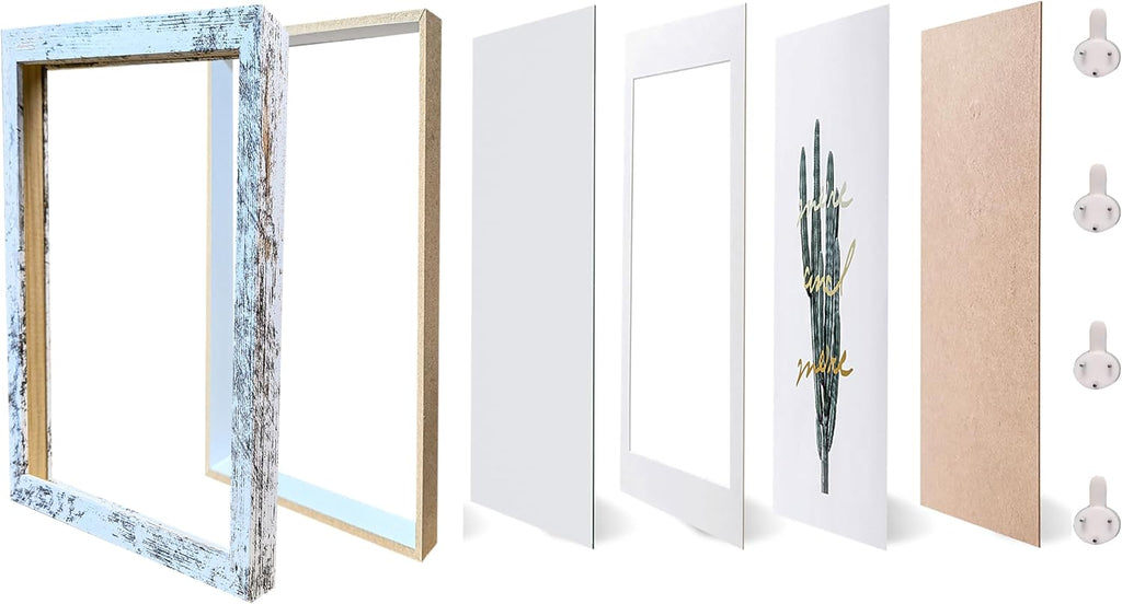 White 8x8 Shadow Box Frame Solid Wood Shadow Box Memory Display Case Glass Surface Internal Depth 0.6 inch for Wall or Tabletop（4 Pack）