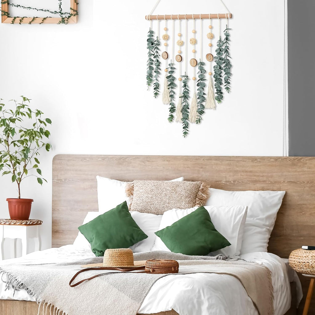 Artificial Eucalyptus Wall Hanging Faux Greenery Decor with Wicker Balls