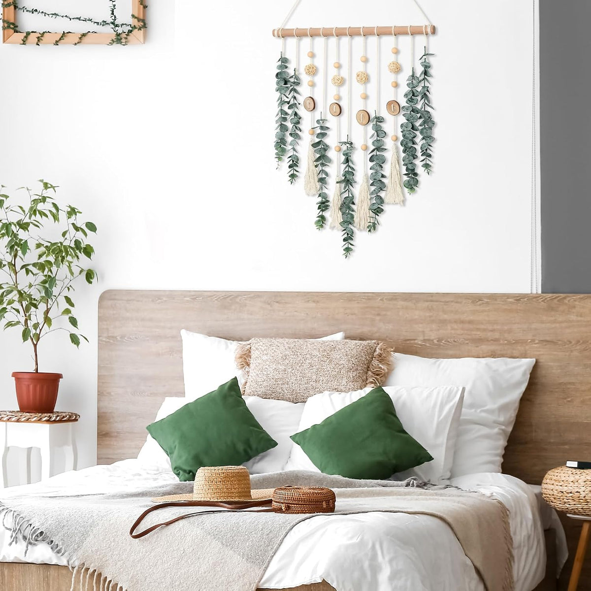 Artificial Eucalyptus Wall Hanging Faux Greenery Decor with Wicker Balls