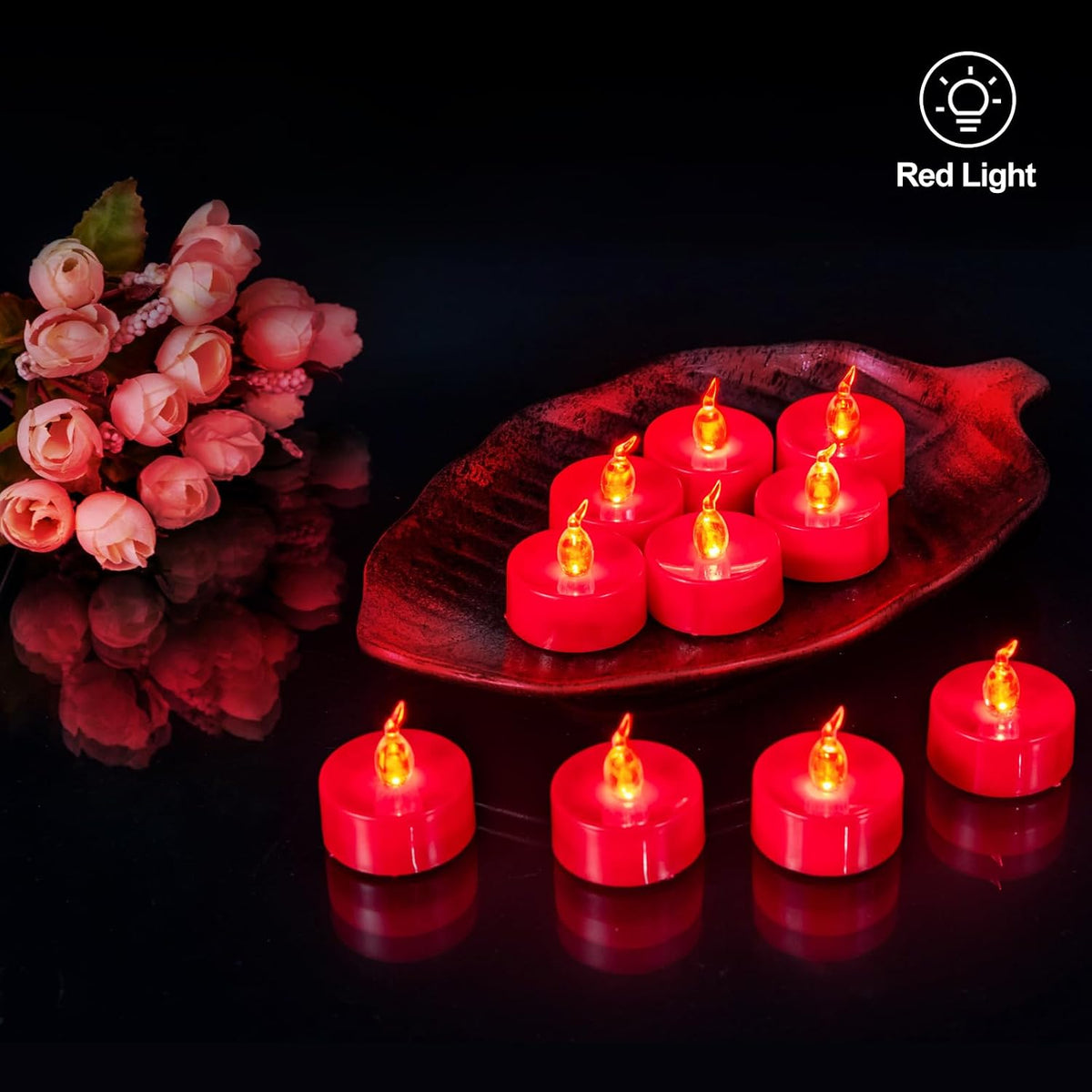 24 Pack Battery Operated Red Flickering Flame LED Tea Lights