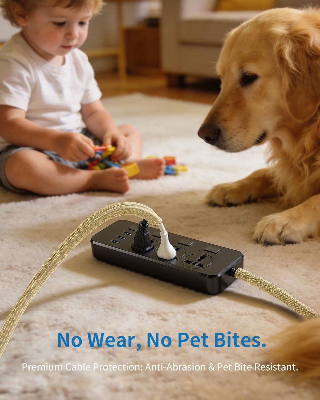 Yecaye 10ft - 1/2 inch Cord Protectors from Pets no Chew, Gold