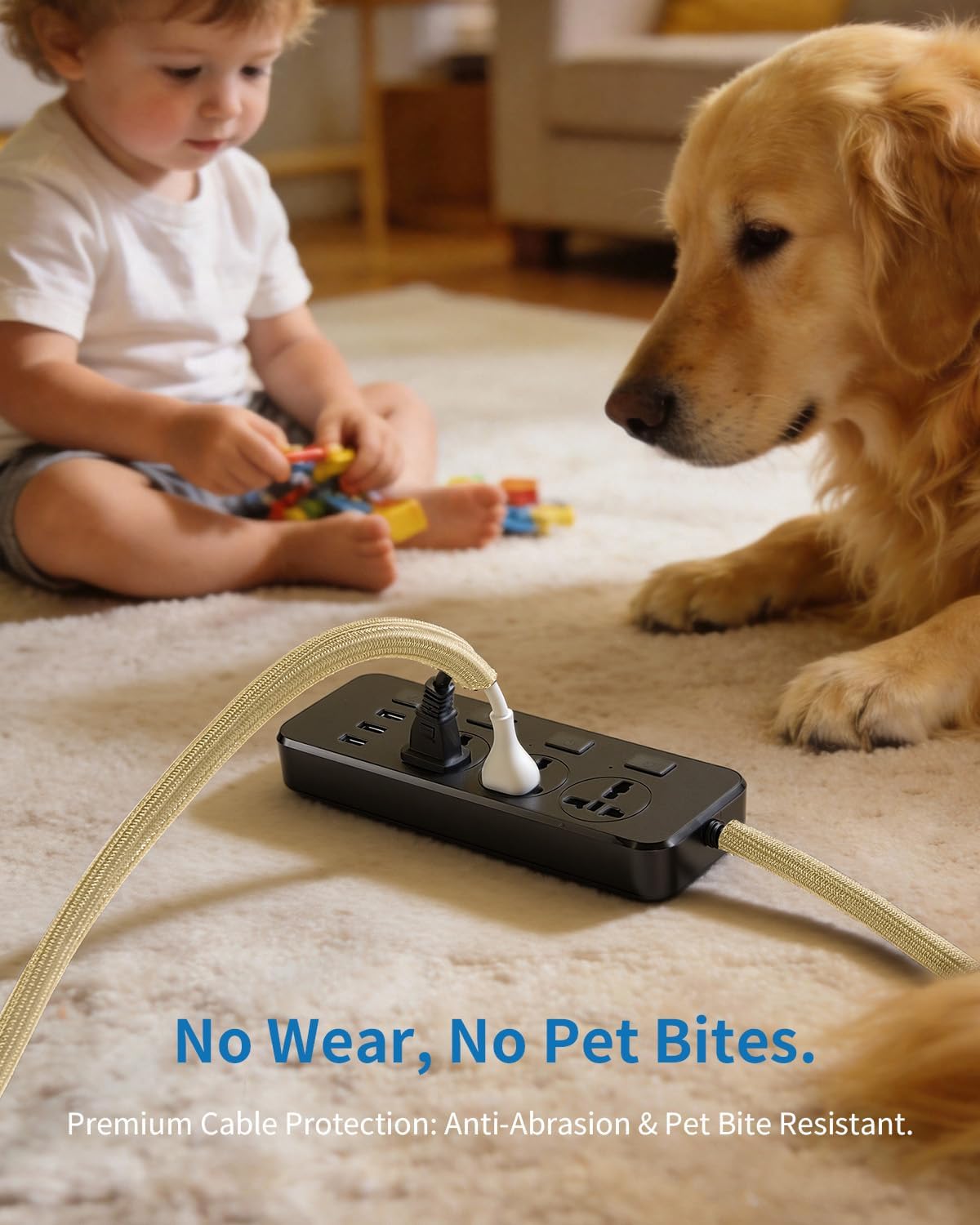 Yecaye 10ft - 1/2 inch Cord Protectors from Pets no Chew, Gold
