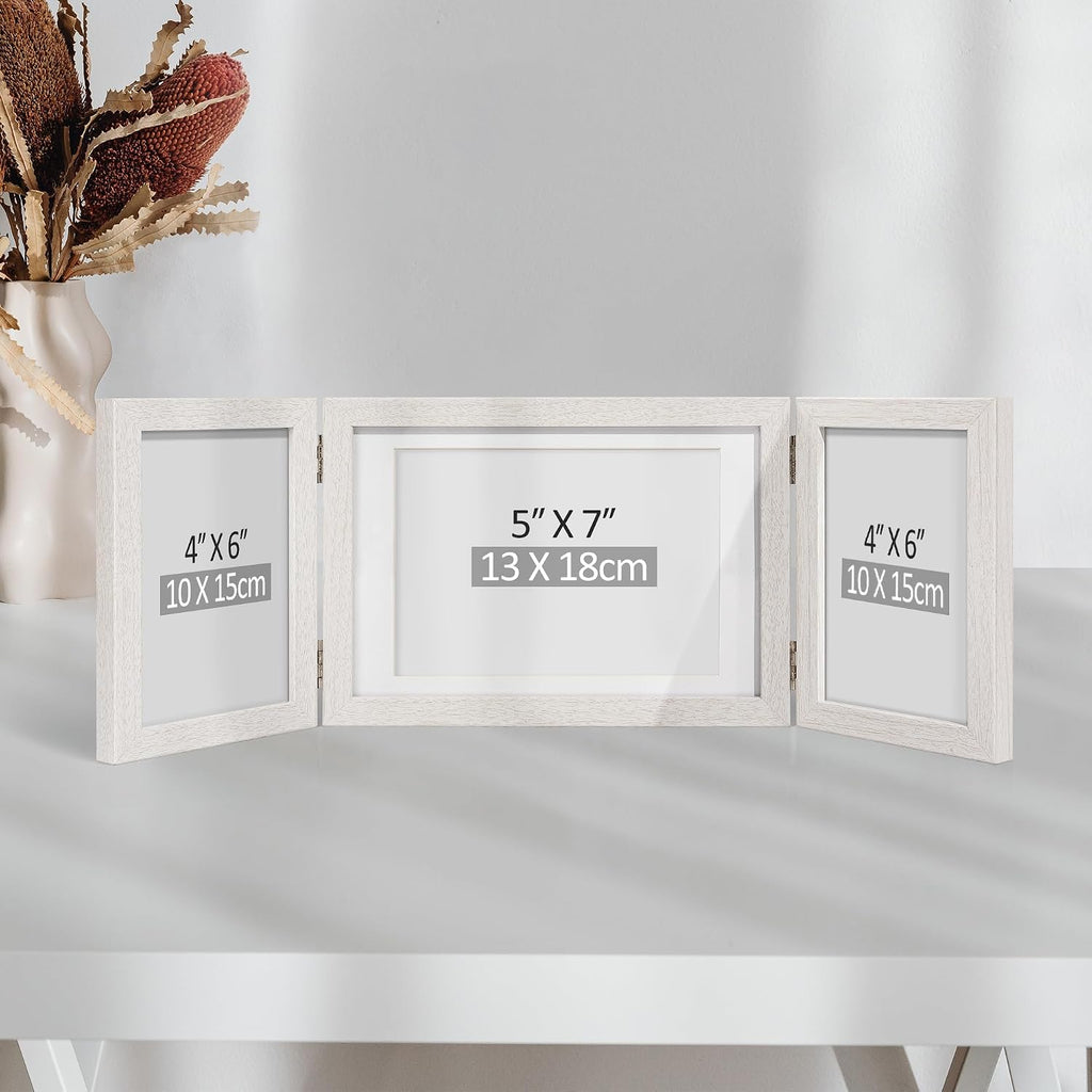 Afuly 3 Picture Frame 4x6 White 5x7 Collage Triple Photo Frames for Desk