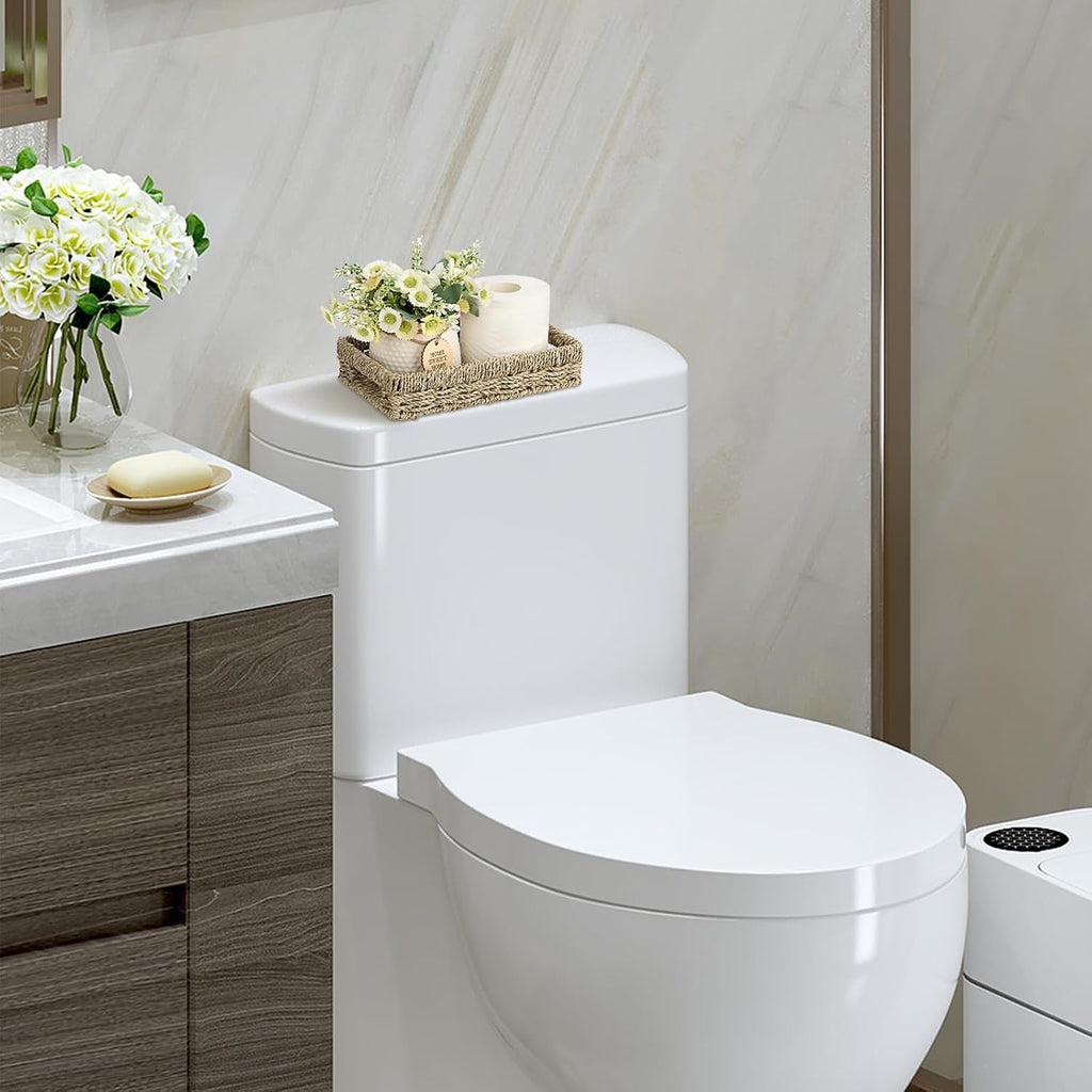 Bathroom Vanity Tray, Seagrass Narrow Counter Basket with Handles