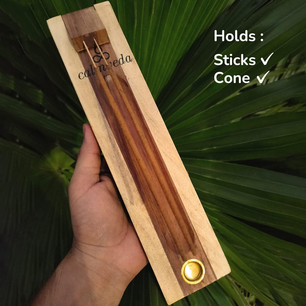 CALMVEDA Rosewood Incense Holder for 2 Sticks & Cones - 11 inch, Handmade