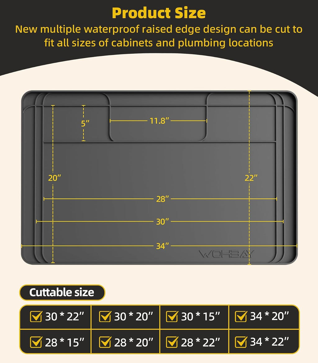 Under Sink Mats for Kitchen Waterproof 34"x22",Grey