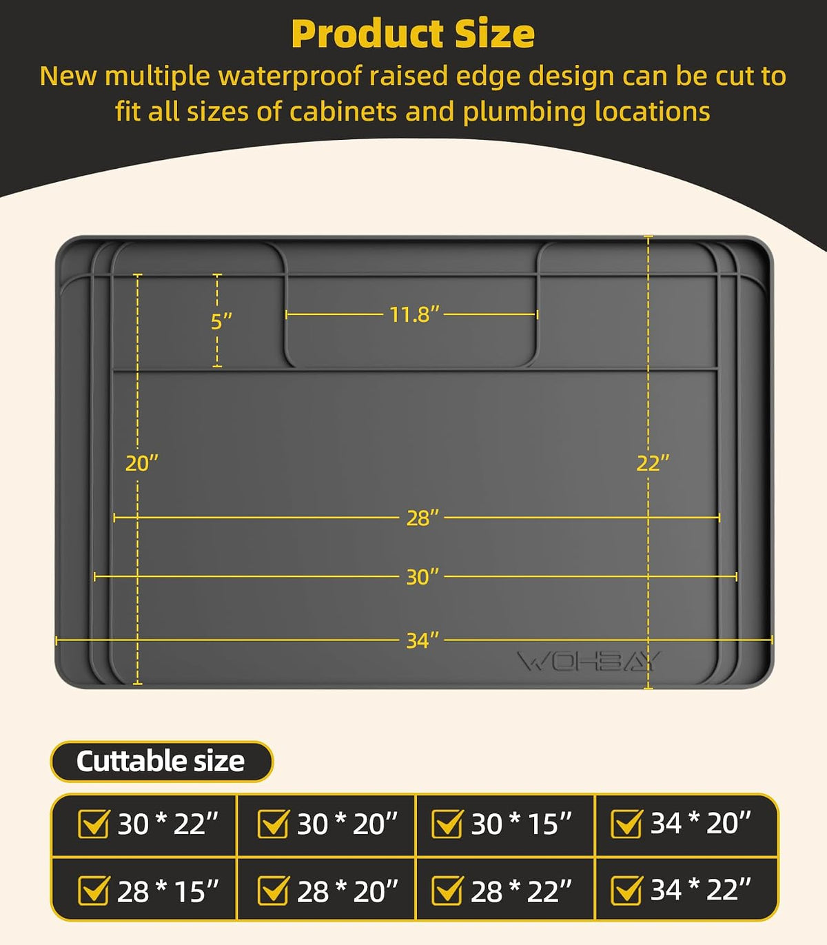Under Sink Mats for Kitchen Waterproof 34"x22",Grey