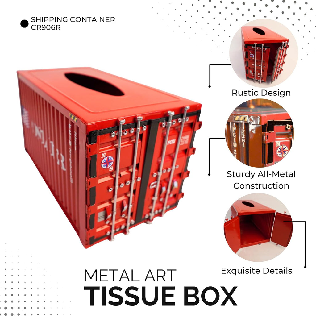 Shipping Container Tissue Box Cover – Sturdy All-Metal Construction, Fits XL US Tissue Boxes – Industrial Decor for Homes, Offices, Restaurants & Man Caves (RED)