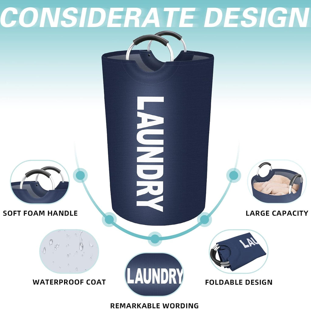 115L Large Laundry Basket, Dirty Clothes Waterproof Laundry Hamper, Blue