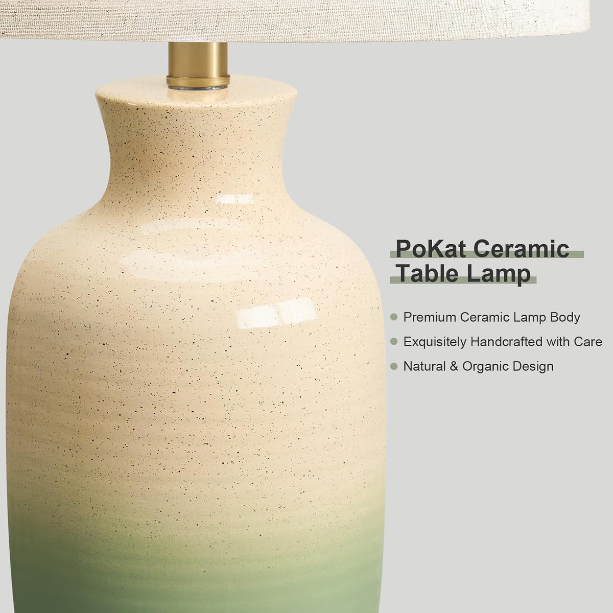 PoKat 24'' Farmhouse Living Room Lamp with Soft Ombre Finish, Modern Hand-Textured Table Lamps for Bedroom, Organic Bedside Lamps for Nightstand Office Guest Room Entryway Gift (Beige and Green)