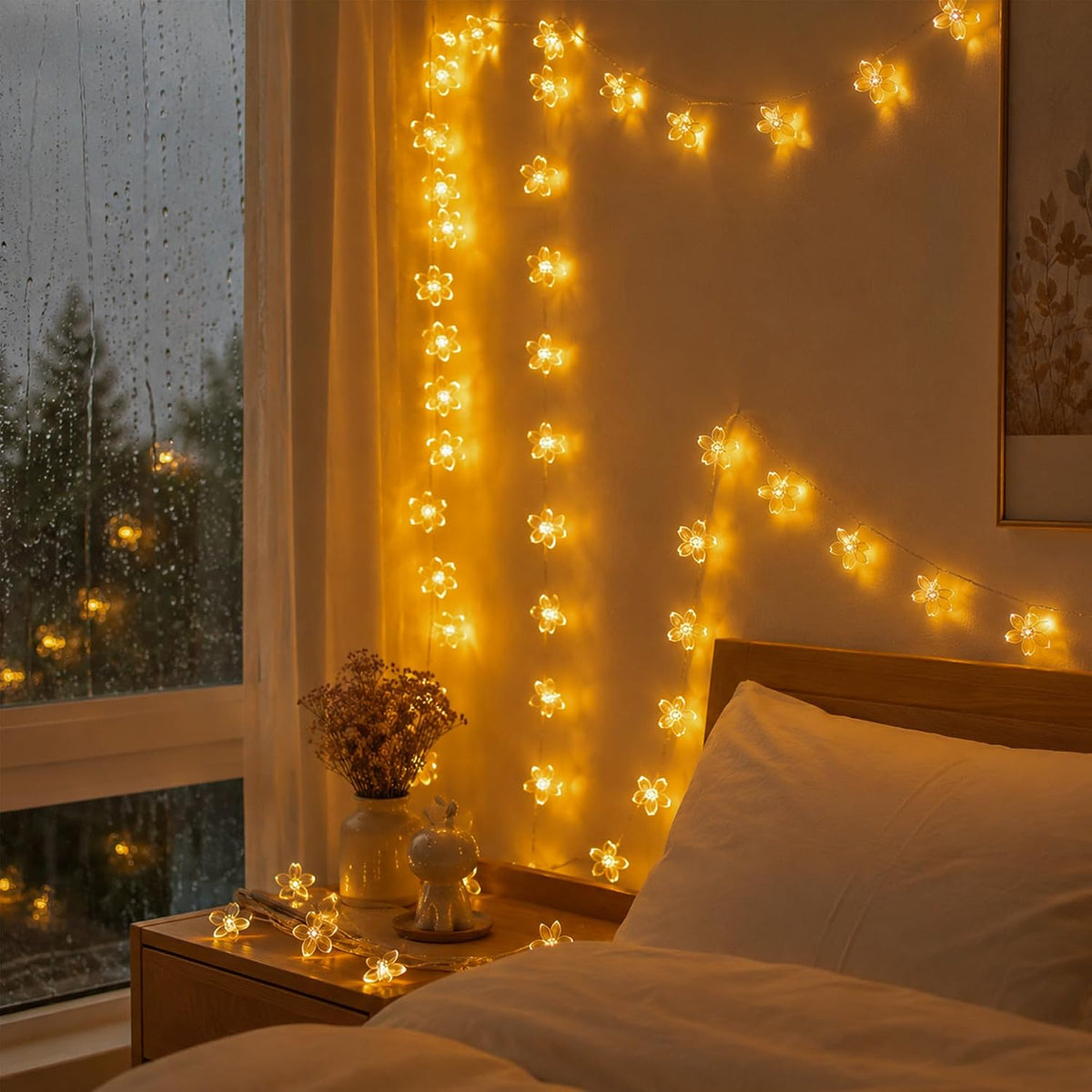 33ft Plug in Warm White Flower Fairy Lights String Christmas Hanging Decor