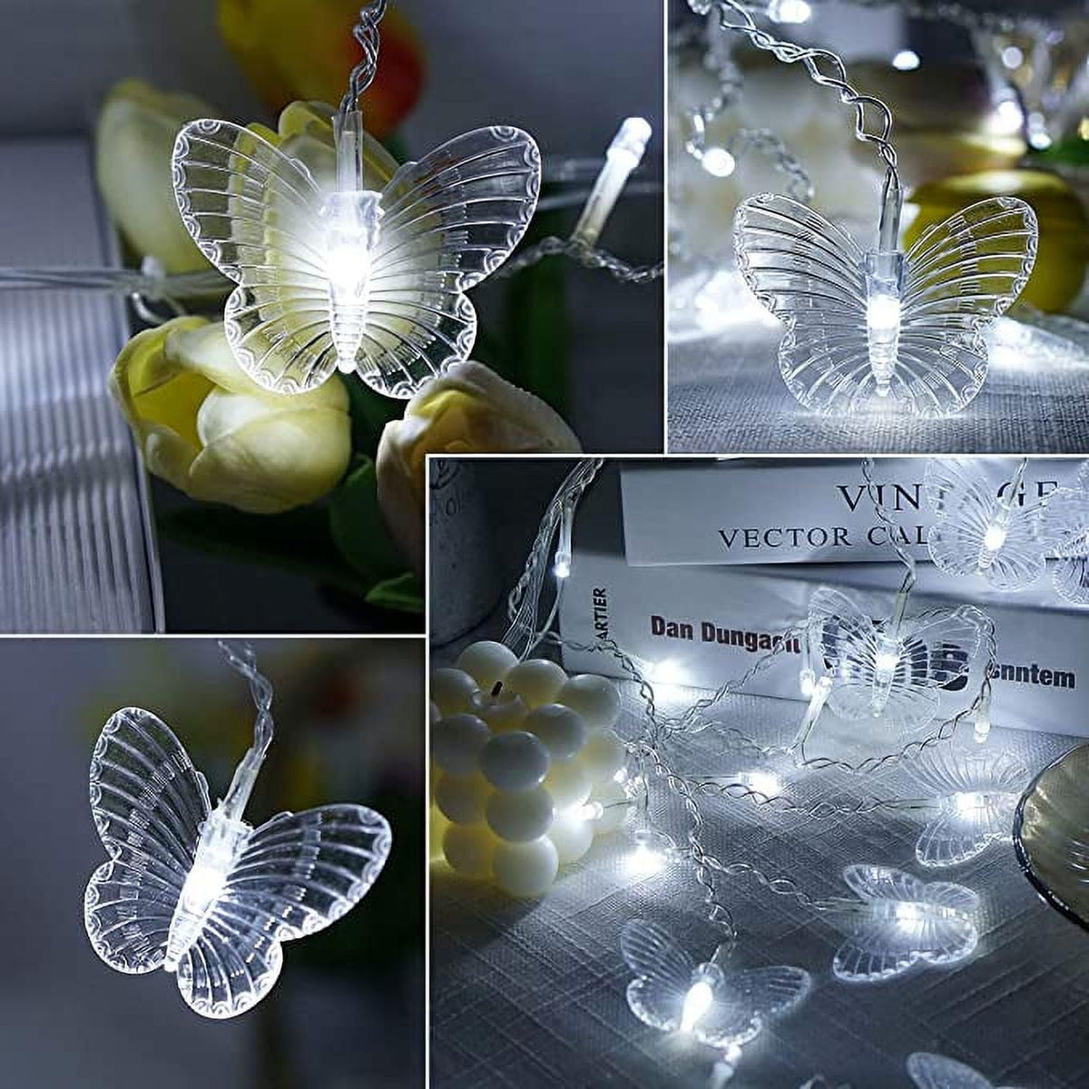 Lainin String Lights 13FT 96 LED Curtain Lights 18 Butterfly Drops Twinkle Lights 8 Modes Fairy String Lights for Party Indoor Outdoor Room Garden Wall Wedding Christmas Xmas Decorations (White)