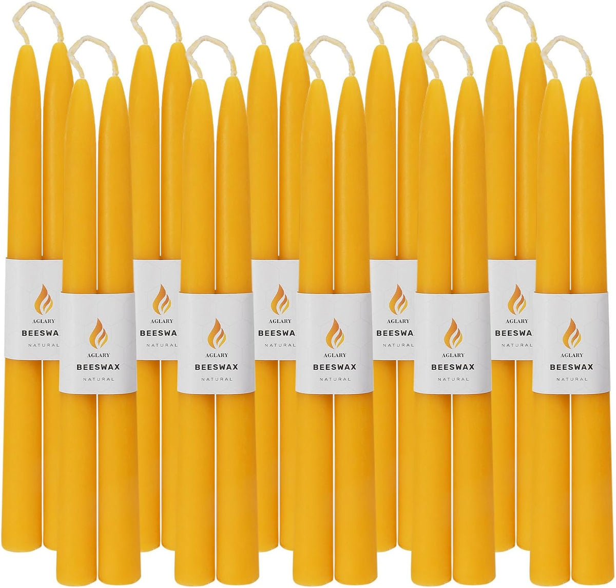 20-Pack 10" Natural Yellow Pure Beeswax Taper Candles, Dripless & Smokeless