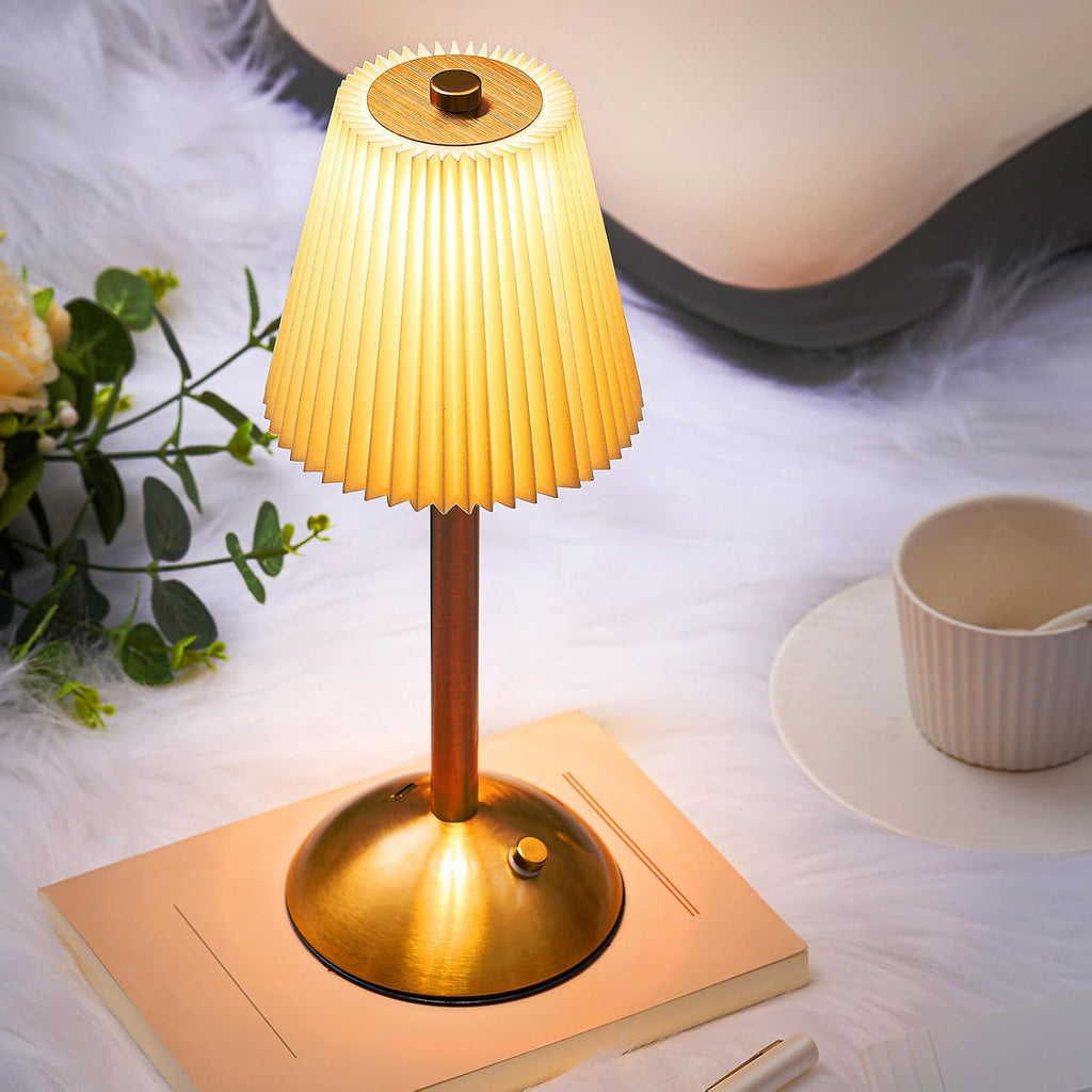 Liliful 4 Pcs Cordless Table Lamp LED Touch, Gold, Beige Cloth Style