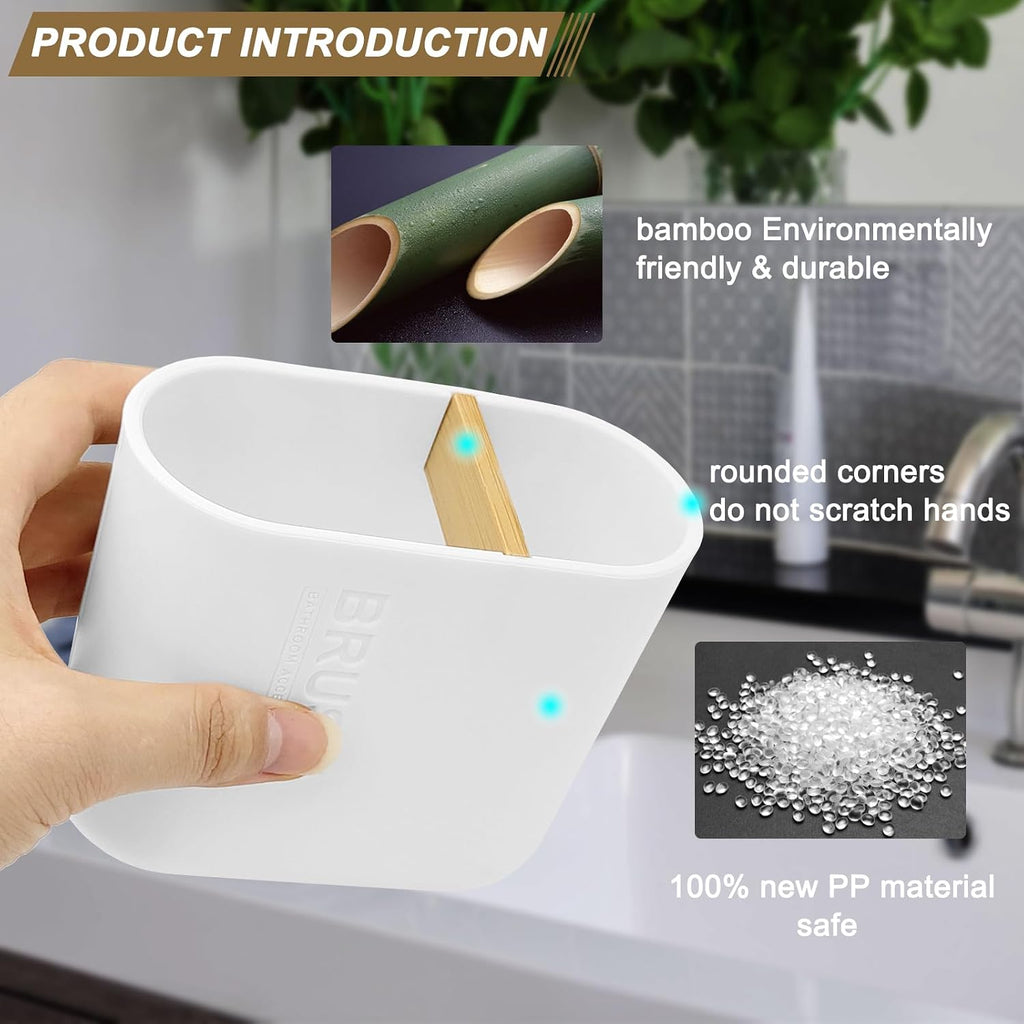 Toothbrush Holder with Bamboo Divider,Detachable for Easy Cleaning Multi-Functional Storage,2 Slots Electric Toothbrush and Toothpaste Organizer Caddy for Bathroom Vanity,Sink,Countertop (White)