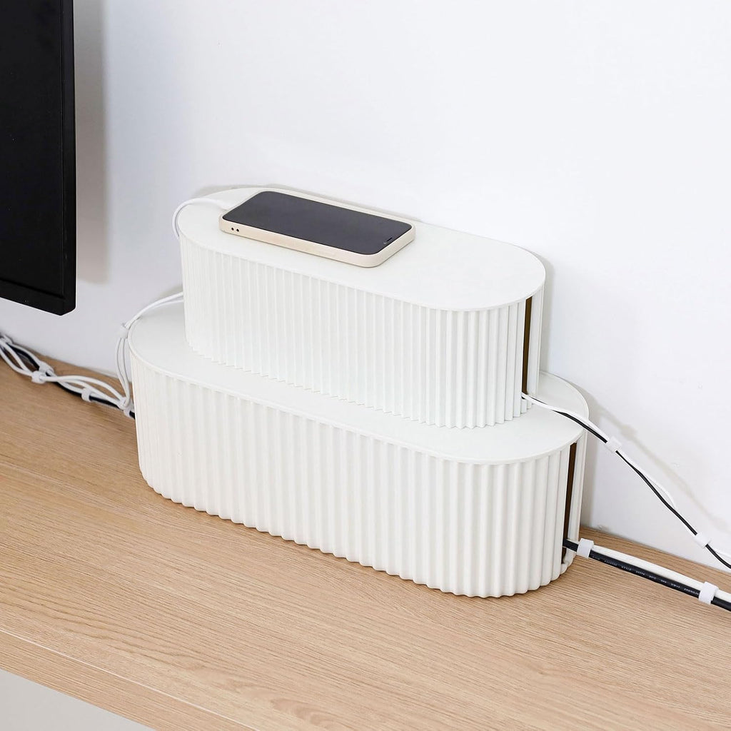 White Cable Management Box with Lid, Large, Plastic