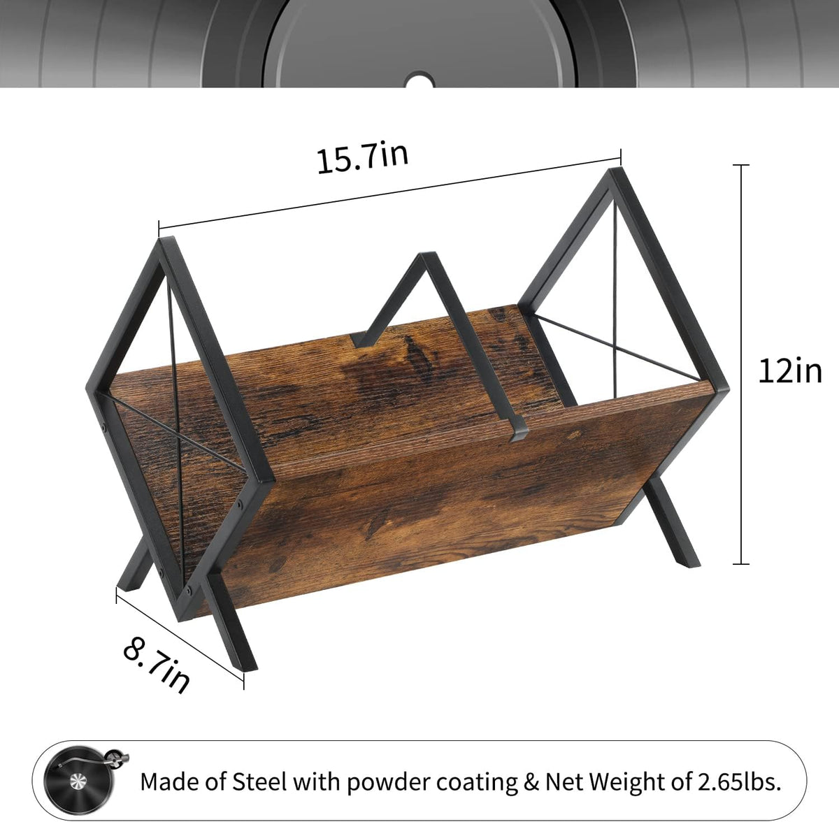 YINMIT Vinyl Record Holder, 80-100 LP Vinyl Record Storage Rack, Quick Assembly Vinyl Record Display, Retro Style Organizer for Magazine, Book, Files, Albums (Rustic Brown, 1 Tier)