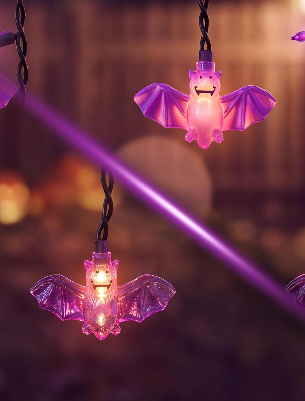 SUNSGNE Halloween Bat Curtain Lights, 7FT 50 LED Purple Window Decor