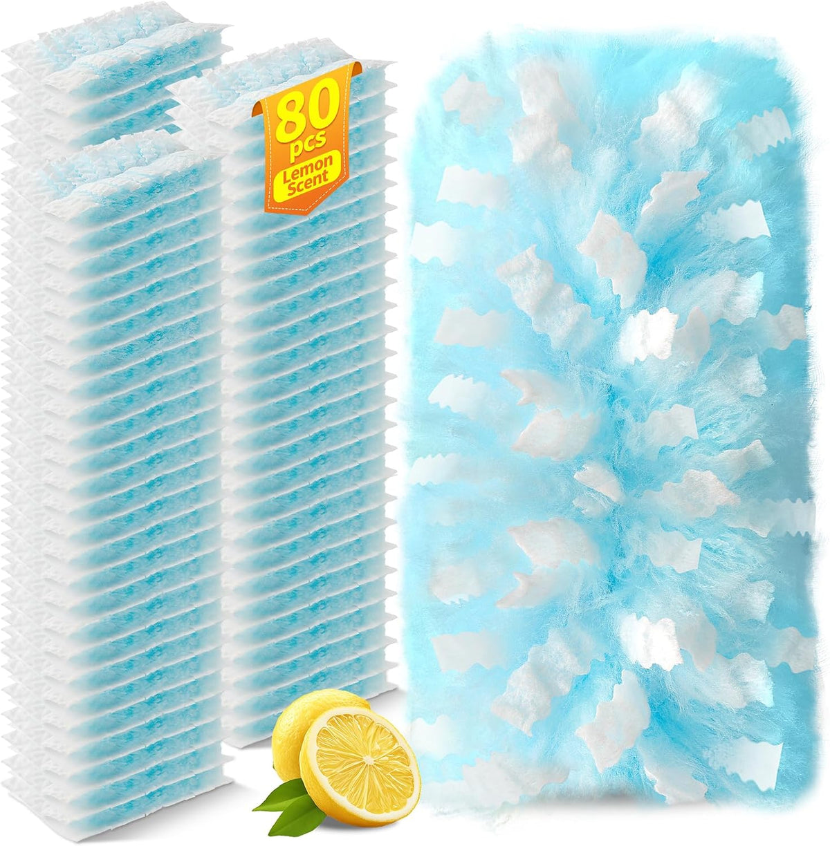 80 Count Duster Refills Compatible with Swiffer Duster, 180°Disposable Multi-Surface Microfiber Cleaning Dusters, Lemon Scent