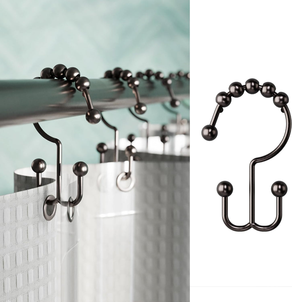 Zenna Home Metal Double Glide Shower Rings, Oil Rubbed Bronze – Set of 12 Heavy Duty, Rust-Resistant Shower Rings with Smooth Glide for Shower Curtains and Liners