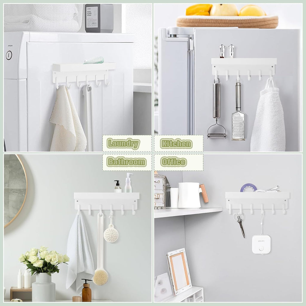 VIS'V Key Holder Wall Mount, Magnetic Key Rack with Tray, 6 Hooks, White