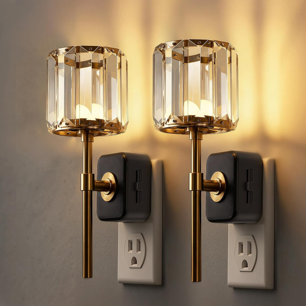 L LOHAS LED Night Lights Plug into Wall,Crystal Acrylic Cylinder Nightlight