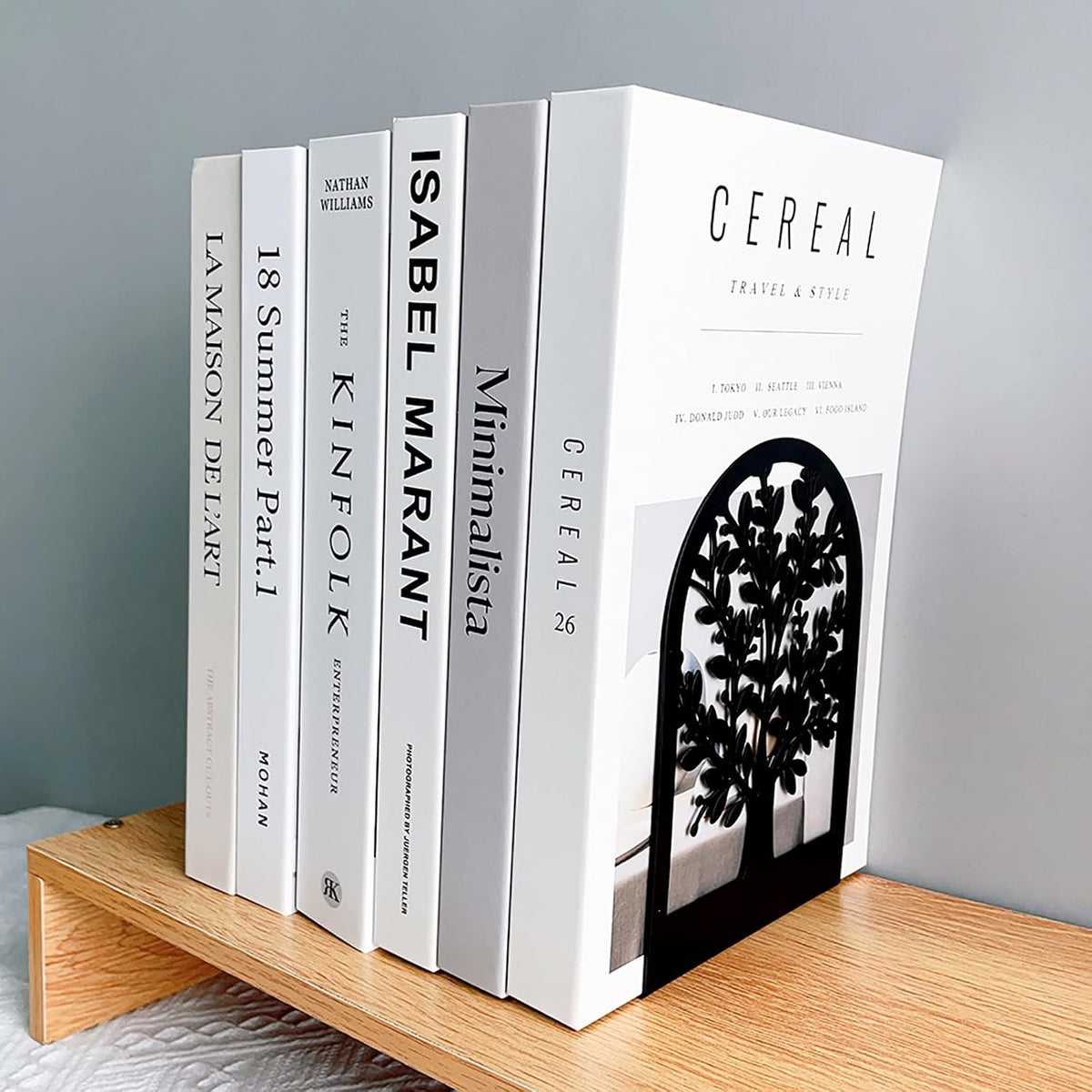 2 Pairs Tree of Life Metal Bookends, Black Book Stoppers for Shelves