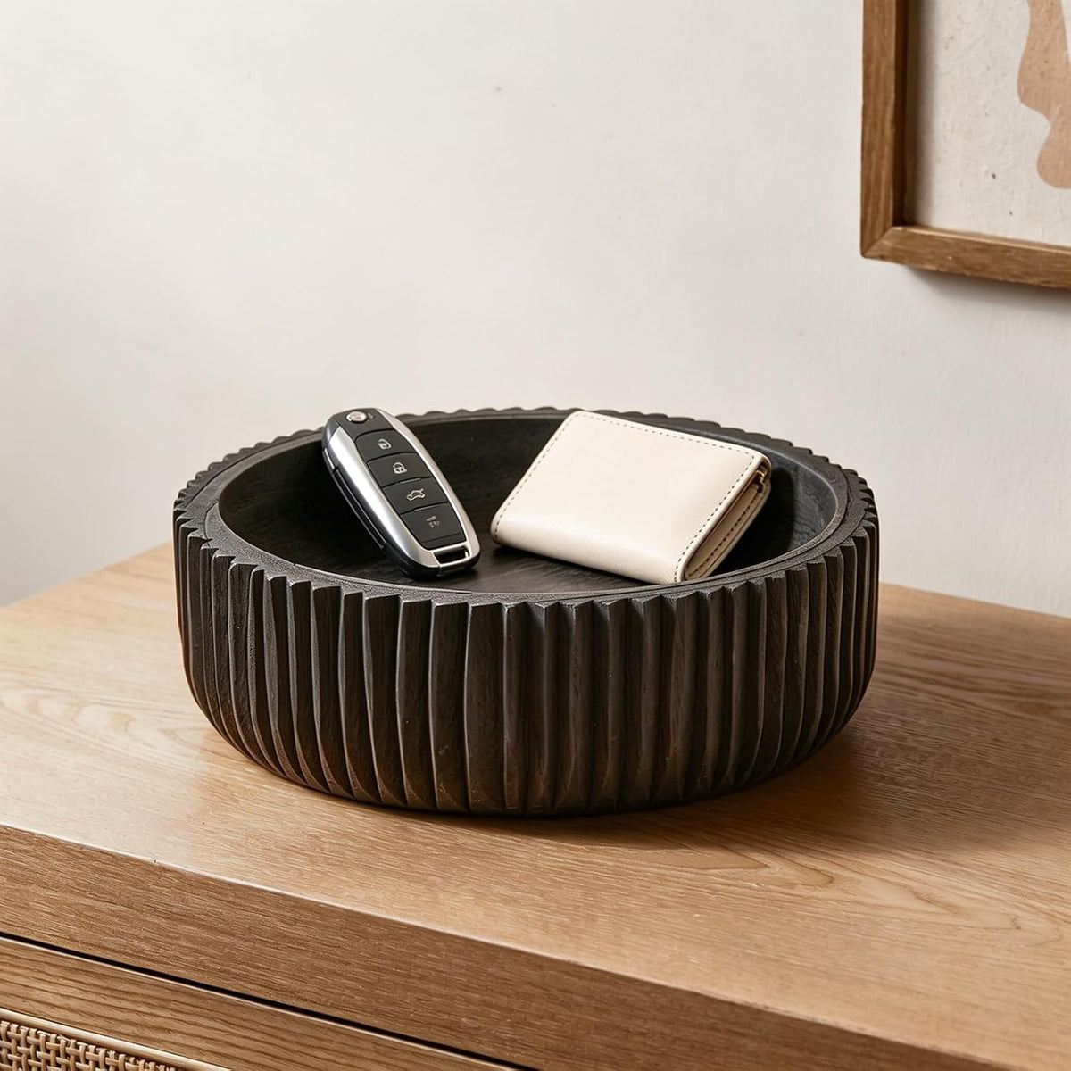 DN DECONATION Wooden Decorative Bowl, 9.84” Black Wood Fruit Bowl for Table