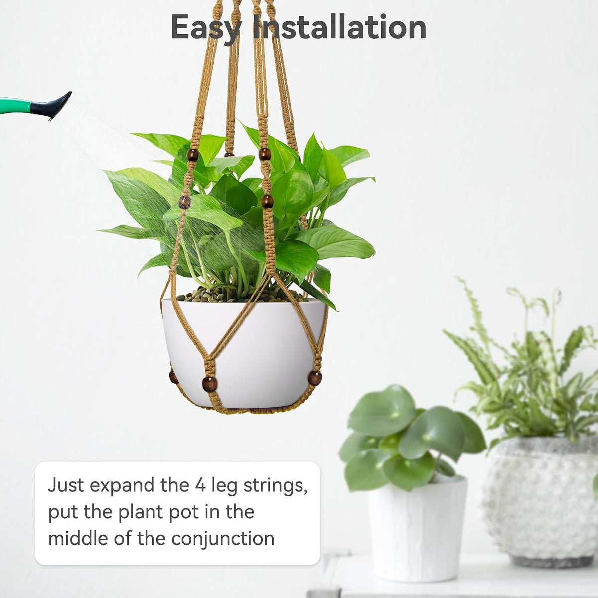 USLAI Macrame Plant Hanger, Fits 4 to 15 Inch Pots, 35 Inch, Brown, 2 Pack