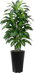 Artificial Dracaena Tree 5FT - Faux Plant with Black Diamond Planter - Tall Fake Tropical Yucca Floor Plant Potted - Artificial Silk Tree for Home Office Living Room Decor Indoor