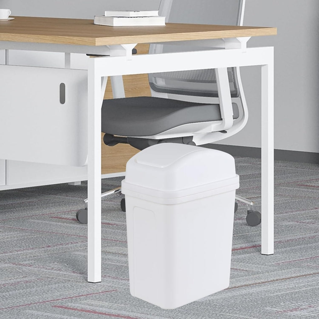 1.8 Gallon Swing Top Lid Trash Can, Small Plastic Garbage Can, White
