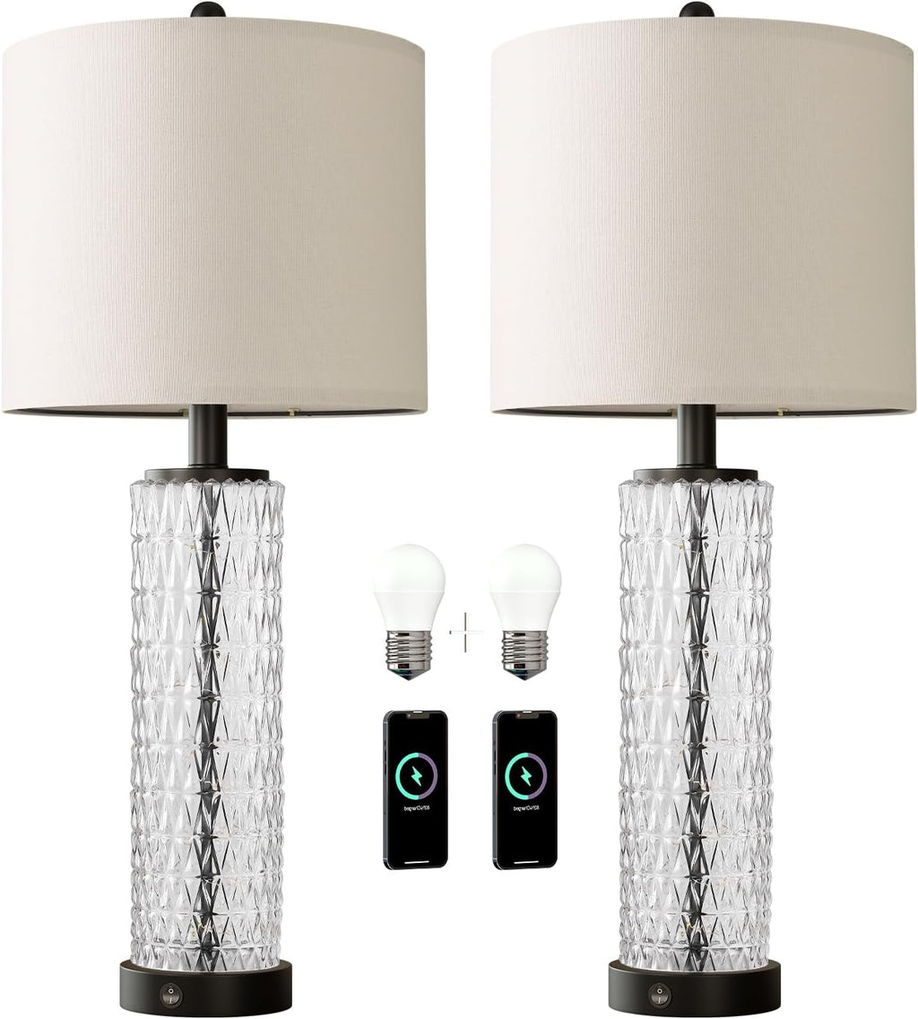 Oneach 27.75" Black Table Lamps Set of 2 with Nightlight for Living Room