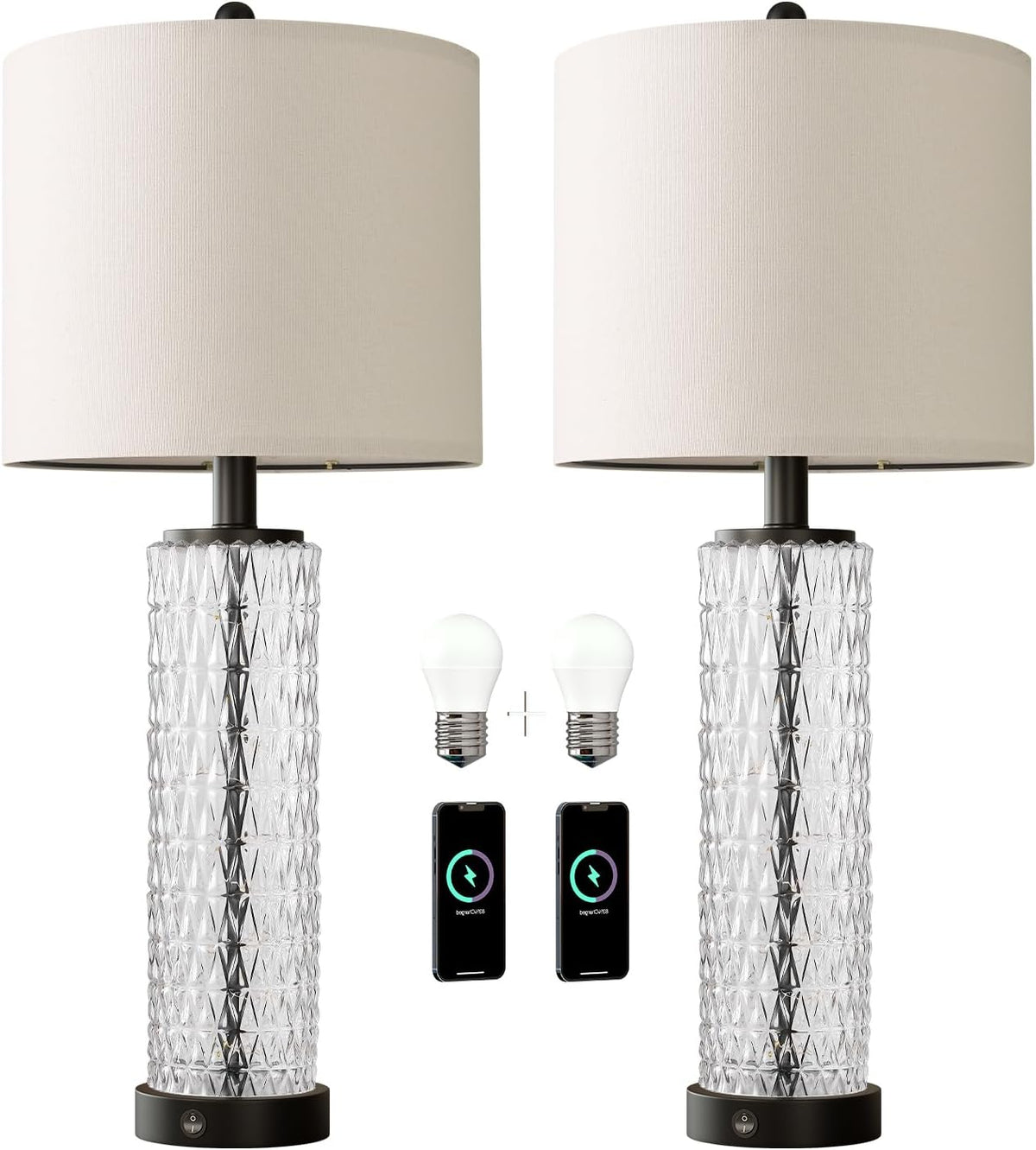 Oneach 27.75" Black Table Lamps Set of 2 with Nightlight for Living Room