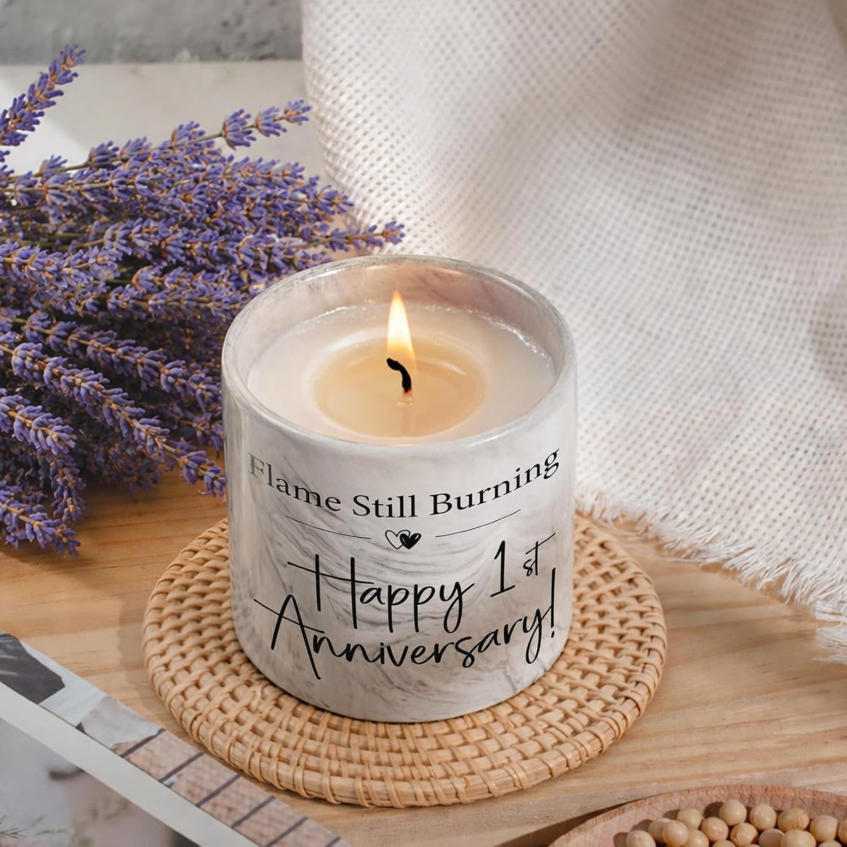 FreeJac 1st Paper Anniversary Candle for Couple - Marble Lavender Gift, 6oz