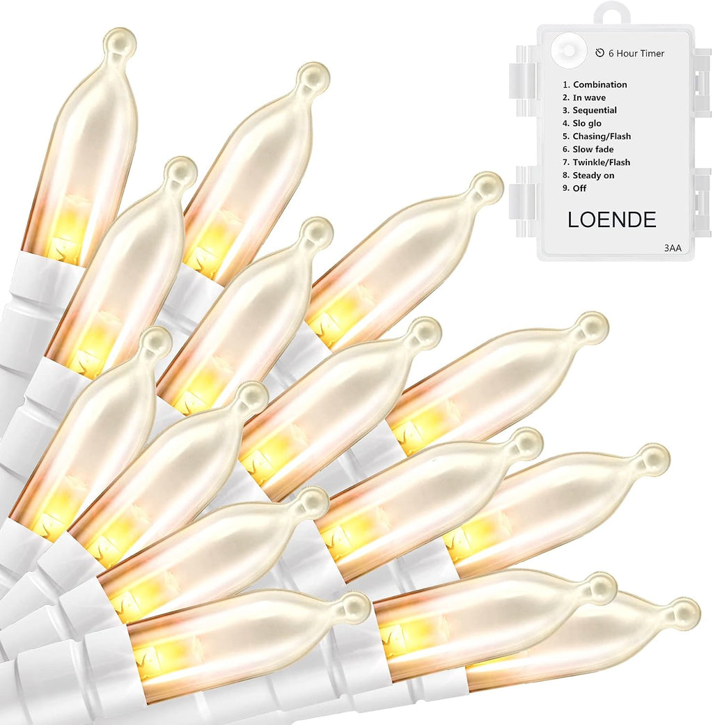 LED Mini Lights with Timer Christmas Lights 18ft 50 LED 8 Modes Battery Operated String Lights White Wire for Indoor Outdoor Wreath Wedding Party Garden Home Decor, Waterproof, Warm White