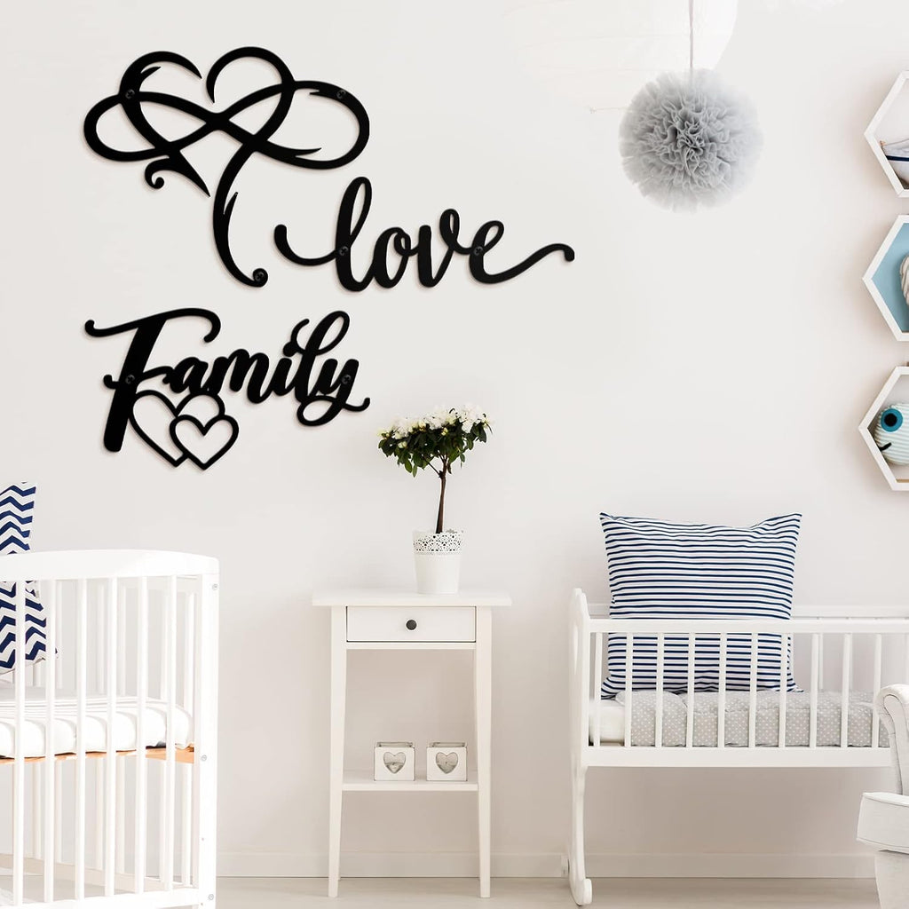 Moxweyeni 3 Pcs Black Metal Wall Decors Family Love Heart Signs