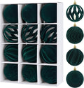 DERTE 12Pcs 3.15in Velvet Christmas Tree Balls Ornaments (Green)