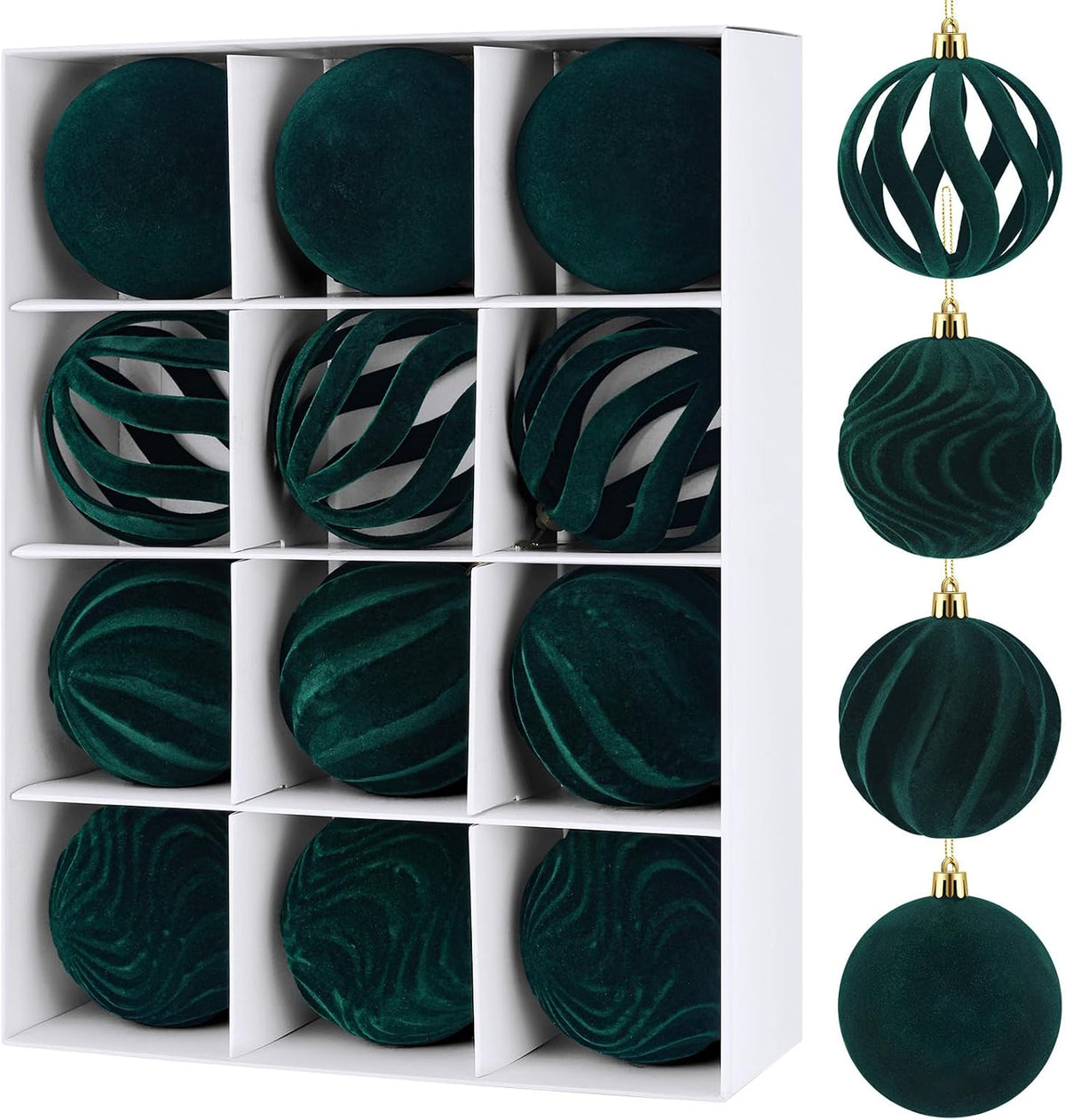 DERTE 12Pcs 3.15in Velvet Christmas Tree Balls Ornaments (Green)
