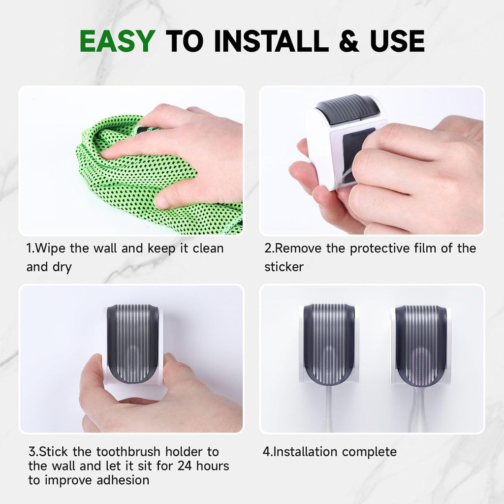 6 Pcs Toothbrush Holders Wall Mounted, Single Slot Design, Shower Self Adhesive Wall Mounted Toothbrush Holder with Cover, Waterproof and Dustproof, Suitable for Bathroom, Family, Travel (Grey)