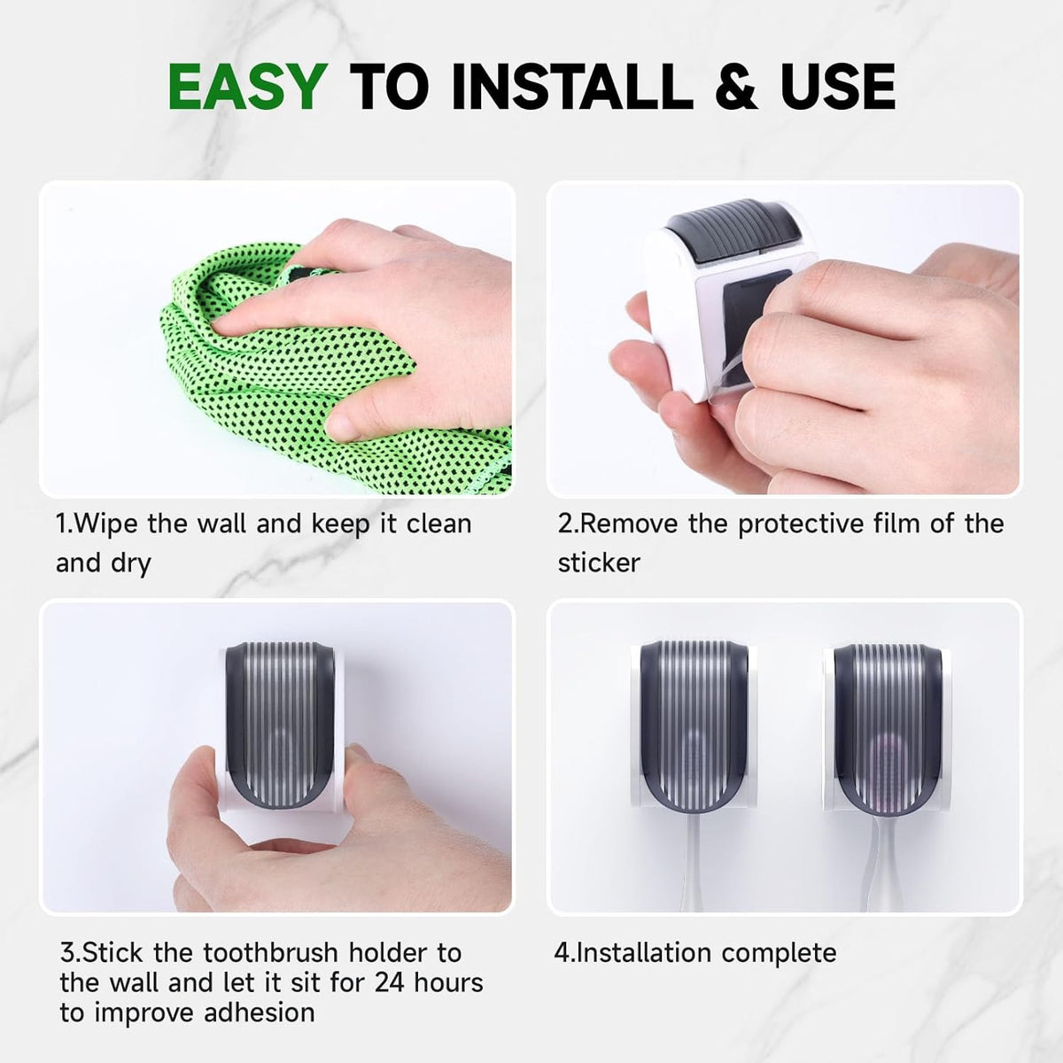 6 Pcs Toothbrush Holders Wall Mounted, Single Slot Design, Shower Self Adhesive Wall Mounted Toothbrush Holder with Cover, Waterproof and Dustproof, Suitable for Bathroom, Family, Travel (Grey)