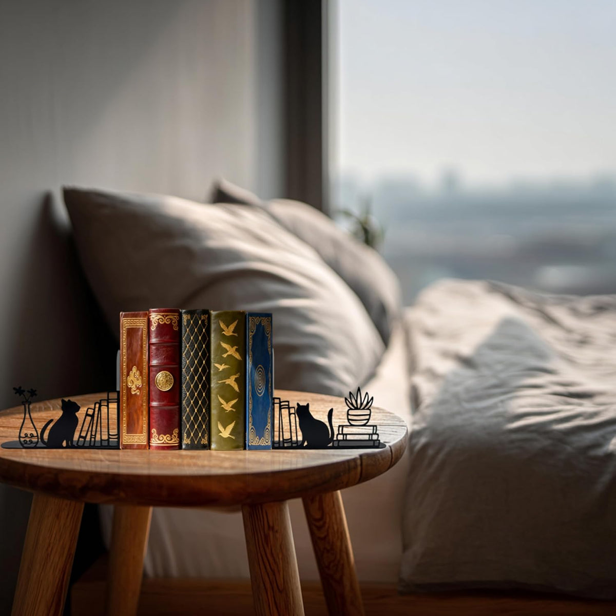 Cat Bookends – Metal Decorative Black Cat Book Ends for Home, Office, Kids, Bookshelf Accessories, Cute Desk Book Stopper