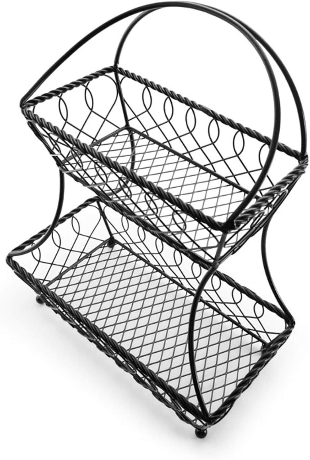 Gourmet Basics by Mikasa Loop and Lattice 2-Tier Flatback Metal Fruit Basket, Antique Black