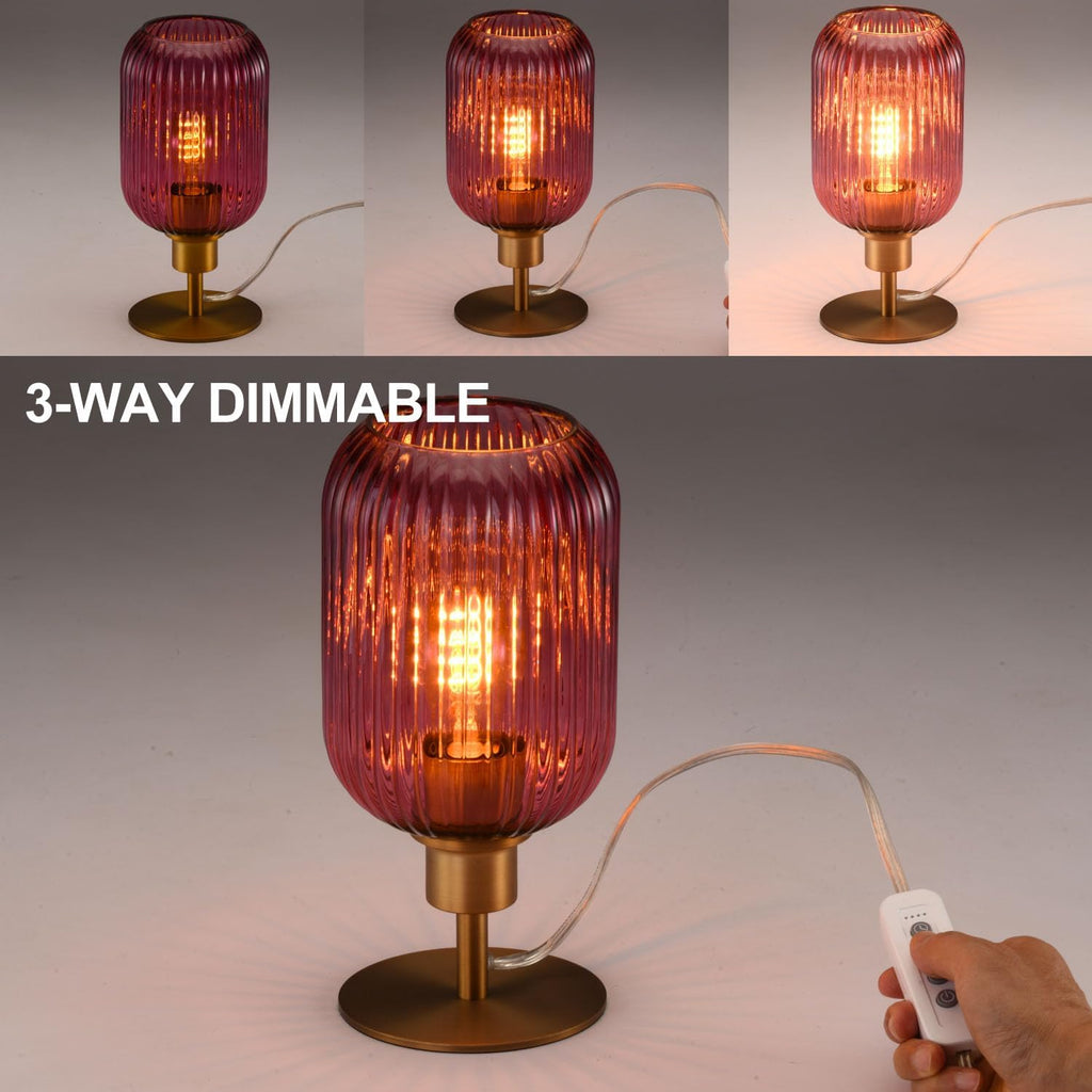 Mid Century Glass Table Lamp, Timer Build-In, Dimmable Desk Lamp, Purple