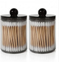 2-Pack Black Plastic Qtip and Cotton Swab Holder Dispenser Set for Bathroom Vanity Organization - Storage for Cotton Balls, Rounds, Floss Picks, Hair Clips