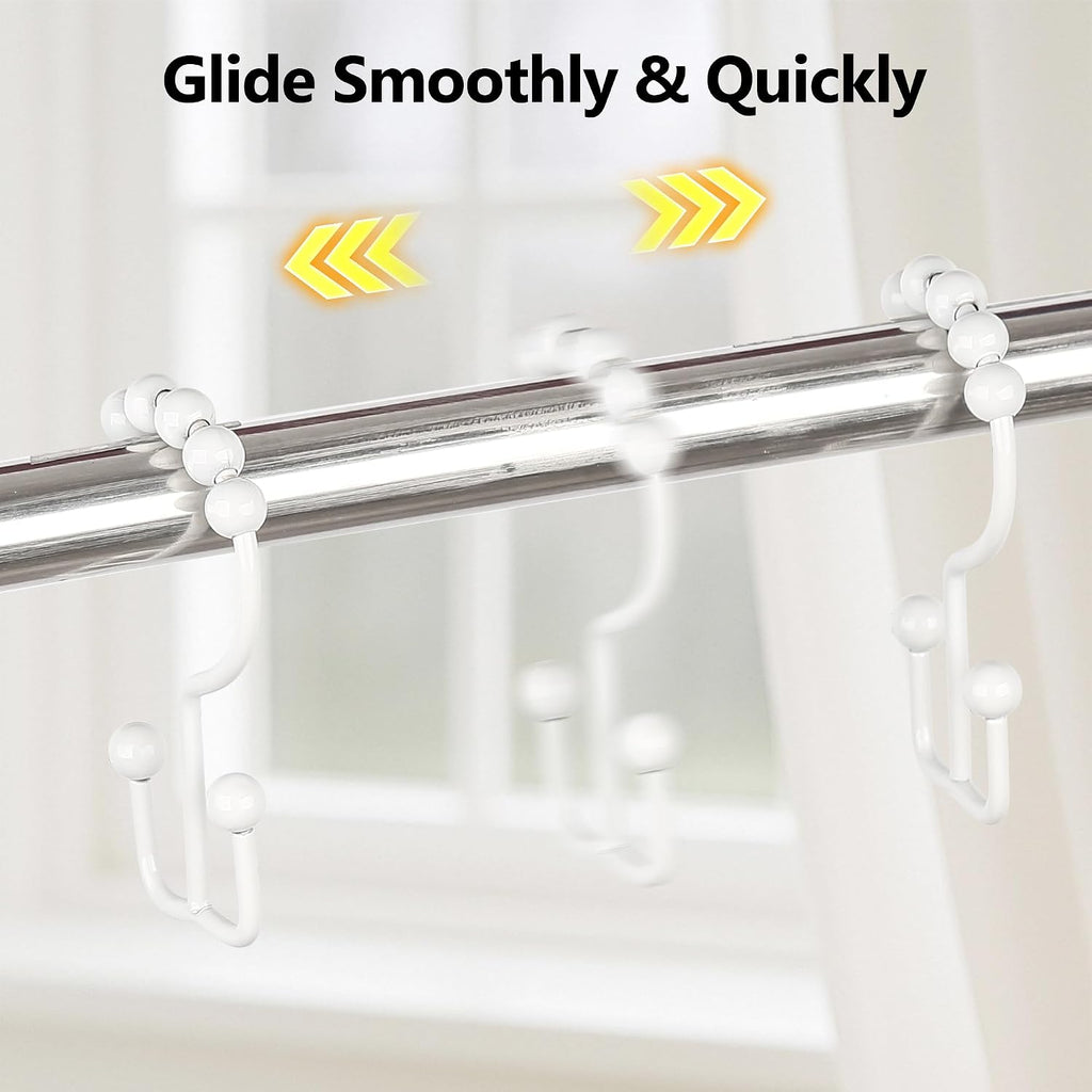 Resze Shower Curtain Hooks, Metal Double Shower Curtain Rings, White